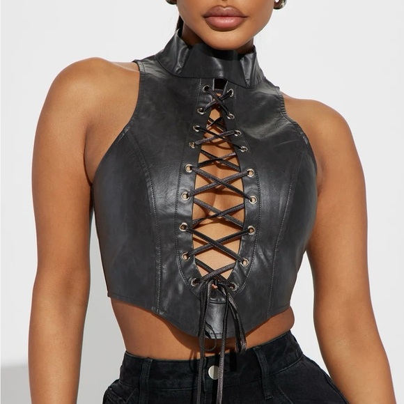 Fashion Nova Tops - Fashion Nova Black Keep On Going Faux Leather Top